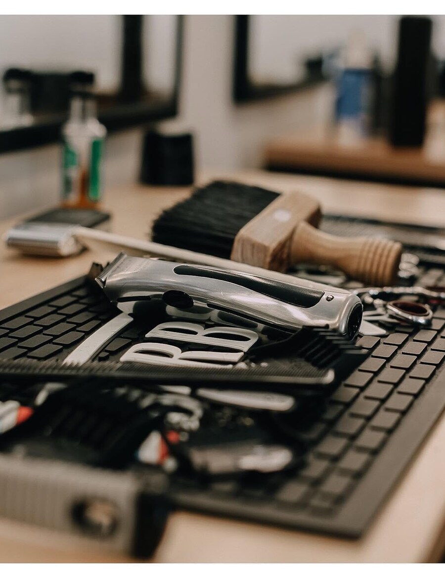 Barbering tools laid out at the station