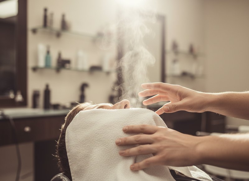 Hot towel shave in progress